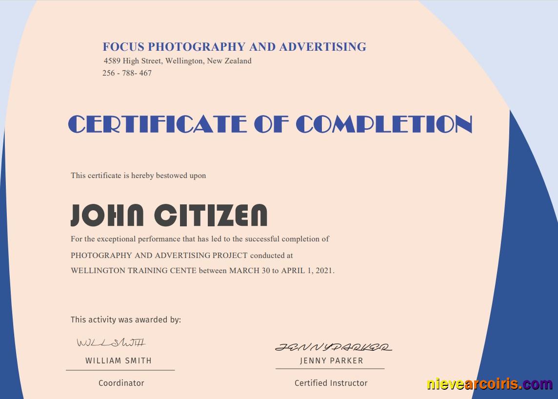 USA Completion Certificate